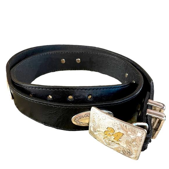 NASCAR Belt Mens Size 36 Jeff Gordon 24 Black Silver Leather Concho VINTAGE